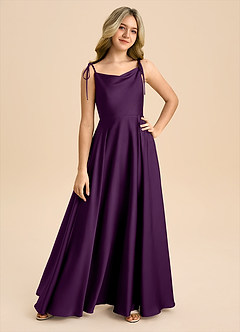 Azazie Popsy Junior A-Linie Schleifen Stretch-Satin Kleid Traube image8