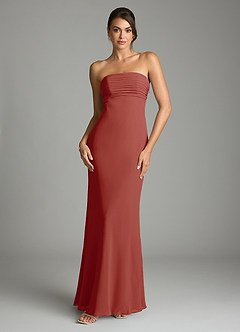 Azazie Saylor Vestidos de damas de honor Vestido de Terracota de Gasa de Corte Sirena con Sin tirantes image3