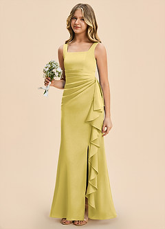 Azazie Adrienne Junior Canary Sheath Pleated Stretch Satin Dress image1
