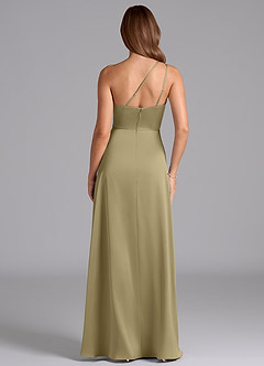 Azazie Trina Bridesmaid Dresses Moss Green A-Line One Shoulder Stretch Satin Dress image2