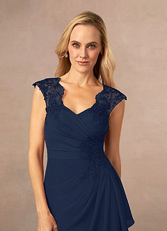 Azazie Gladys Mother of the Bride Dresses Dark Navy A-Line Queen Anne Lace Chiffon Dress image5