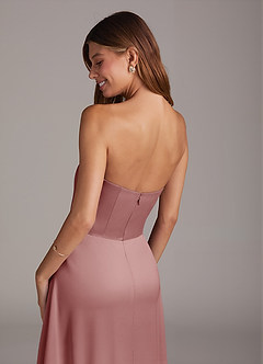 Azazie Wren Brautjungfernkleider Wandelbar A-Linie Schulterfrei Stretch-Satin Kleid Altrosa image4