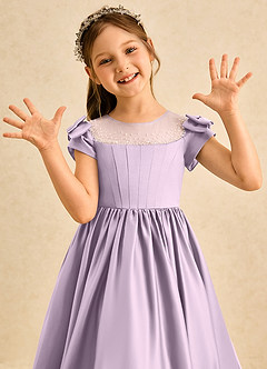 Azazie Toffee Flower Girl Dresses Frosted Lilac Ball-Gown Bow Matte Satin Dress image6