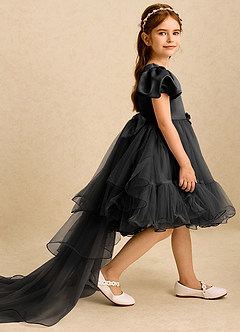 Azazie Cocoa Abiti da Ragazza di Fiori Abito Principessa in Tulle Plissettato Nero image4