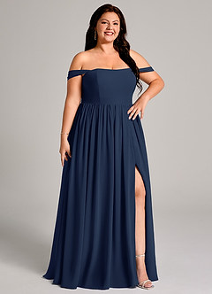 Azazie Calianna Vestidos de damas de honor Vestido de Azul Marino Oscuro de Gasa de Corte en A Convertible con Vestidos sin tirantes image13