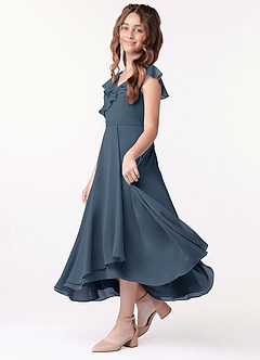 Azazie Posie Junior A-Linie Gestreift Chiffon Kleid Neptunblau image1