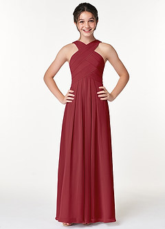 Azazie Kaleigh Junior Pomegranate A-Line Pleated Chiffon Dress image1