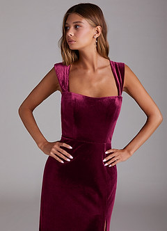 Azazie Junia Bridesmaid Dresses Cabernet Sheath Off the Shoulder Velvet Convertible Dress image6