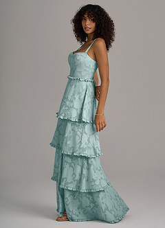 Azazie Romie Bridesmaid Dresses Mist A-Line Corset Floral Burnout Dress image2