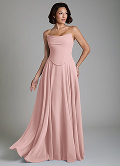 Azazie Ira Robes de demoiselle d'honneur Robe Trapèze en Mousseline de soie Corset Rose Poudré image5