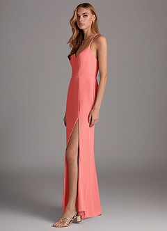 Azazie Manila Bridesmaid Dresses Coral Sheath V-Neck Chiffon Dress image4