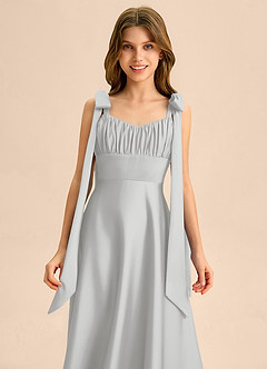 Azazie Halley Junior A-Linie Schleifen Stretch-Satin Kleid Silber image6