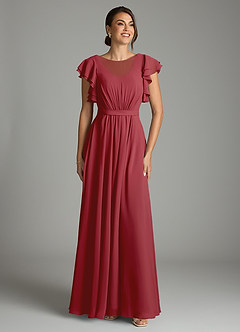 Azazie Daphne Modest Bridesmaid Dresses A-Line Ruffled Chiffon Floor-Length Dress image1