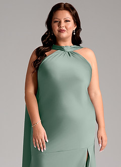 Azazie Kinsley Bridesmaid Dresses Silver Sage Mermaid Side Slit Stretch Satin Dress image13