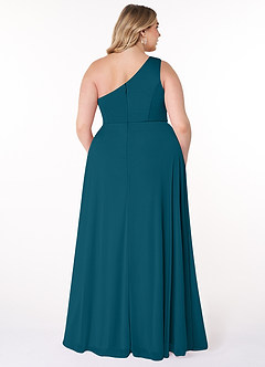 Azazie Brooke Robes de demoiselle d'honneur Robe Trapèze en Maille Ue épaule Bleu Encre image7