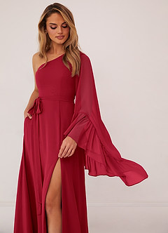 Barbie ♥ Azazie Bridesmaid Dresses Scarlet A-Line Long Sleeve Chiffon Dress image5