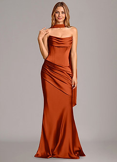 Azazie Pelagia Suknie dla druhen Syrena Gorset Satyna elastyczna Do ziemi Sukienka image3