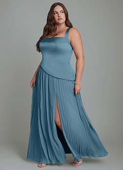 Azazie Stephanie Vestidos de damas de honor Vestido Bermudas de Satén Elástico de Línea A con Plisado image11