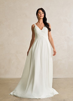 Azazie Ramona Wedding Dresses Cream A-Line Scoop Sequins Chiffon Dress image3