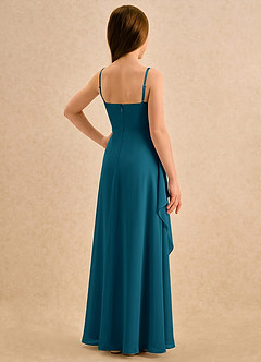 Azazie Cannoli Girls Formal Flower Girl Dresses Ink Blue A-Line Pleated Chiffon Dress image2