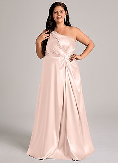 Azazie Brooke Bridesmaid Dresses Rose Gold A-Line One Shoulder Metallic Satin Dress image10
