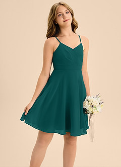 Azazie Avelina Junior Peacock A-Line Pleated Chiffon Dress image5