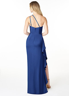 Azazie Latrice Bridesmaid Dresses Royal Blue Sheath One Shoulder Cascading Ruffles Stretch Satin Dress image2
