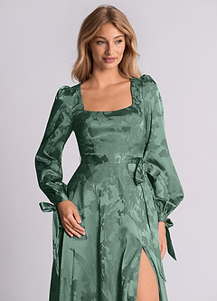 Azazie Leonia 신부 들러리 드레스 A라인 긴팔 자카드 바닥 길이 드레스 image2