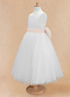 Azazie Kavi Flower Girl Dresses Ivory Rose Petal A-Line Bow Matte Satin Dress image9