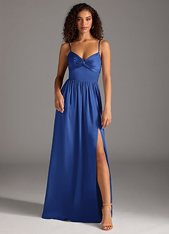 Azazie Zeya Bridesmaid Dresses Royal Blue A-Line Pleated Stretch Satin Dress image2