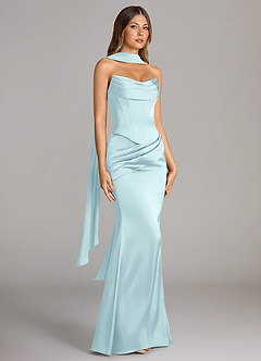 Azazie Sorrel Bridesmaid Dresses Cloud Blue Mermaid Strapless Stretch Satin Convertible Dress image3