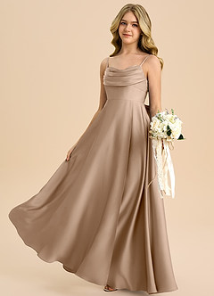 Azazie Bear Junior Taupe A-Line Sweetheart Neckline Stretch Satin Dress image5