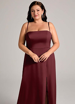 Azazie Wren Vestidos de damas de honor Vestido de Cabernet de Satén Elástico de Corte en A Convertible con Sin tirantes image13