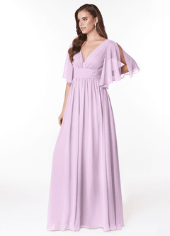 Azazie Temeka Bridesmaid Dresses Frosted Lilac A-Line Ruched Chiffon Dress image3