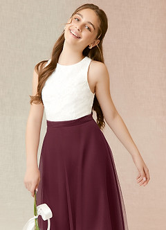 Azazie Albertine Junior Cabernet A-Line Lace Chiffon Dress image5