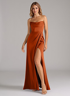 Azazie Johana Bridesmaid Dresses Burnt Orange Mermaid Off the Shoulder Stretch Satin Convertible Dress image6