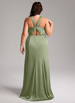 Azazie Rue Bridesmaid Dresses Pistachio Mermaid Pleated Stretch Satin Dress image9