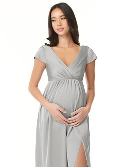 Azazie Allessia Maternity Bridesmaid Dresses A-Line Pleated Stretch Satin Floor-Length Dress image5