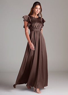 Azazie Daphne Modest Bridesmaid Dresses A-Line Ruched Stretch Satin Floor-Length Dress image3
