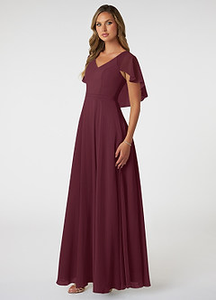 Azazie Jamie Vestidos de damas de honor Vestido de Cabernet de Gasa de Corte en A image3