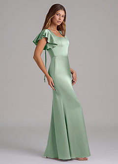 Azazie Elkie At-home Try On Dresses Emerald Mermaid Square Neckline Stretch Satin Dress image3