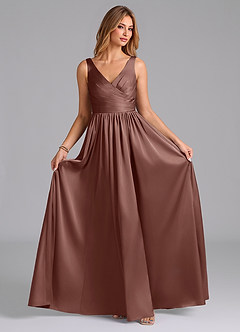 Azazie Keyla Bridesmaid Dresses Espresso A-Line Pleated Stretch Satin Dress image4