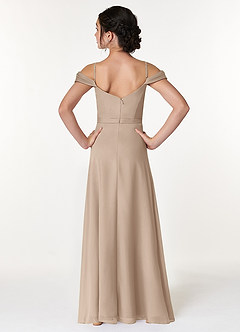 Azazie Alivia Junior Taupe A-Line Off the Shoulder Chiffon Dress image2