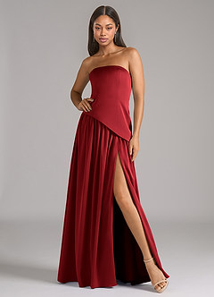 Azazie Adeline Bridesmaid Dresses Scarlet A-Line Strapless Stretch Satin Convertible Dress image1