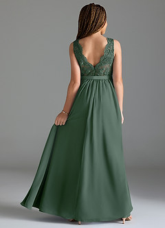 Azazie Elly Junior Agave A-Line Lace Chiffon Dress image2