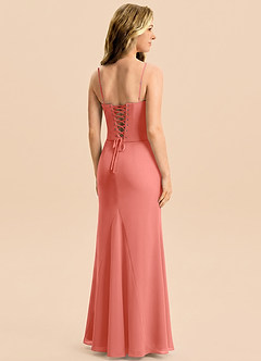 Azazie Sorrel Junior Meerjungfrau-Linie Plissee Chiffon Kleid Lachsrosa image2
