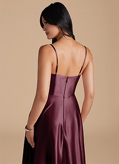 Azazie Elle Bridesmaid Dresses Cabernet A-Line with Pockets Metallic Satin Dress image4