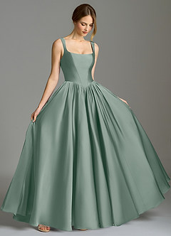 Azazie Verina Abiti da Damigella Abito A-Line in Raso Elasticizzato Plissettato Salvia Argentata image5