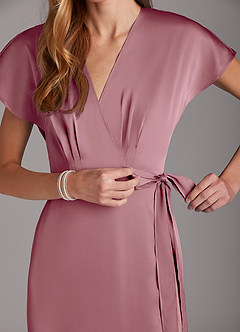Azazie Nico Final Sale Vintage Mauve A-Line V-Neck Stretch Satin Dress image7