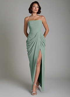 Azazie Nyra Robes de demoiselle d'honneur Robe Fourreau en Mousseline de soie Corset Sauge D'argent image1